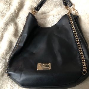 Bebe rounded black chain handbag